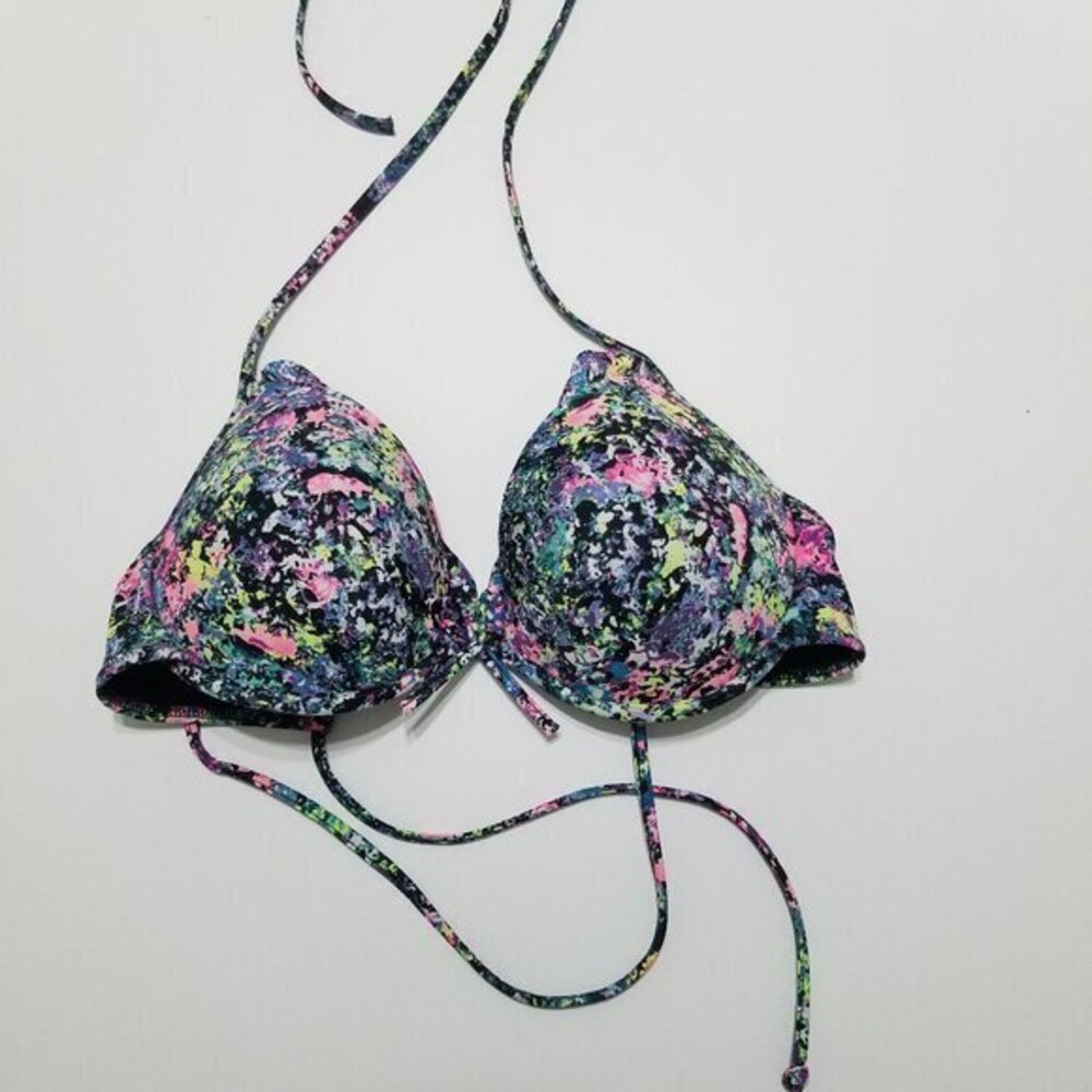 Victoria's Secret Black Multicolor Paint-Splash Bikini Top